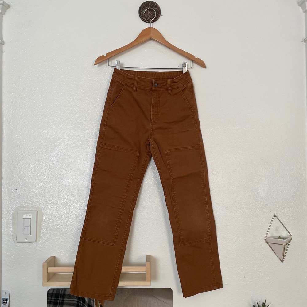REI Co-op Kids Trailsmith Canvas Pants Brown Double Knee Workwear Size M 10-12